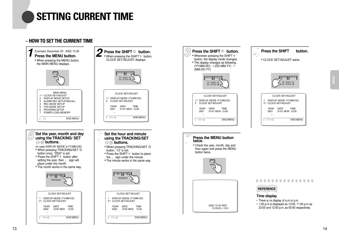 Samsung SVR960NRT/SSC manual Setting Current Time, HOW to SET the Current Time 