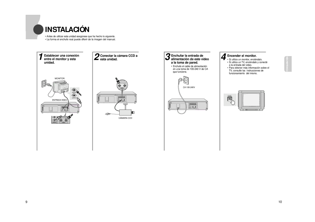 Samsung SVR960PRT manual Alimentació n de este video, Unidad La toma de pared 