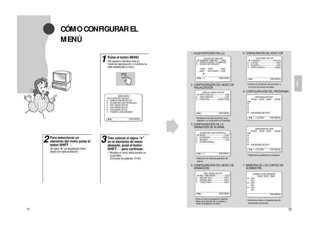 Samsung SVR960PRT manual Pulse el botó n Menu 