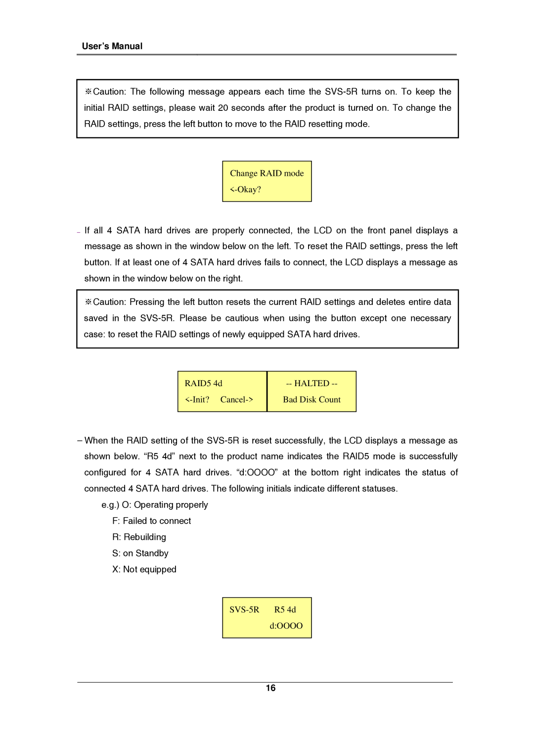 Samsung SVS-5R manual Change RAID mode Okay? 