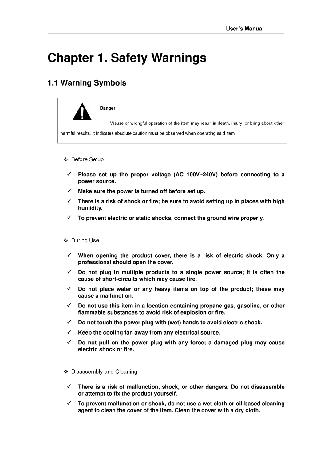 Samsung SVS-5R manual Safety Warnings 