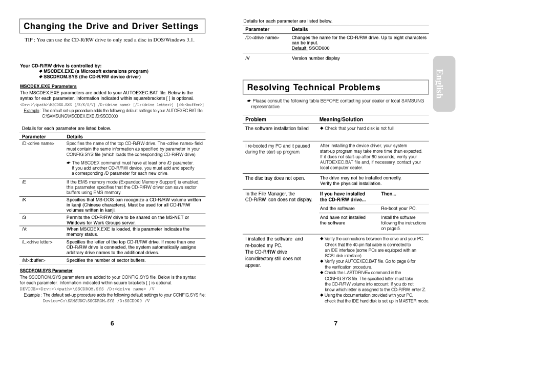 Samsung SW-206 warranty Changing the Drive and Driver Settings, Resolving Technical Problems, If you have installed Then 