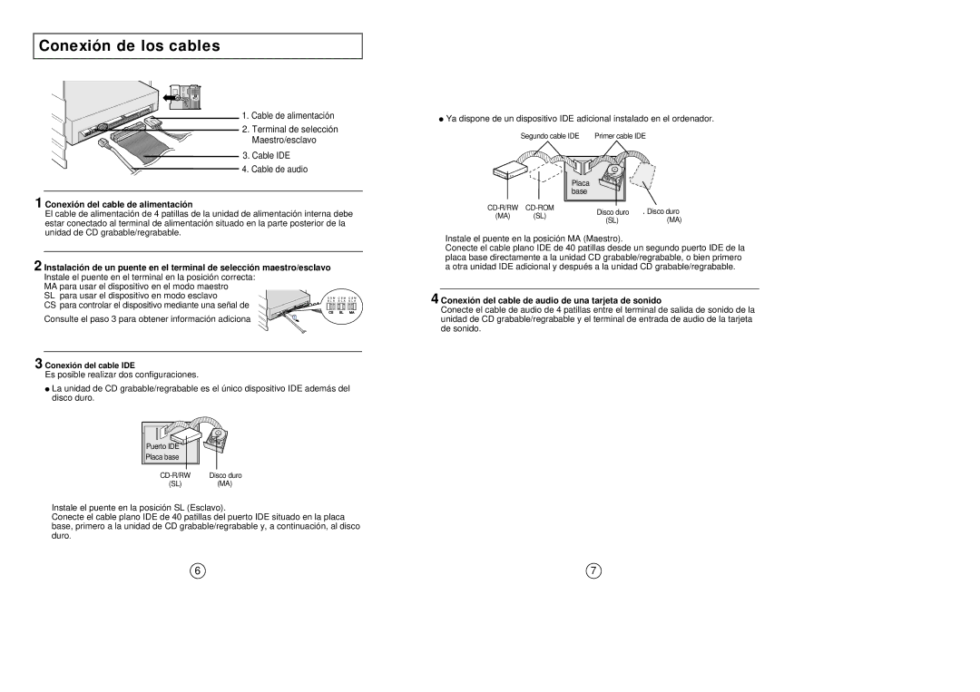 Samsung SW-208 Conexión de los cables, Terminal de selección Maestro/esclavo, Base, Host C SEL, Conexión del cable IDE 