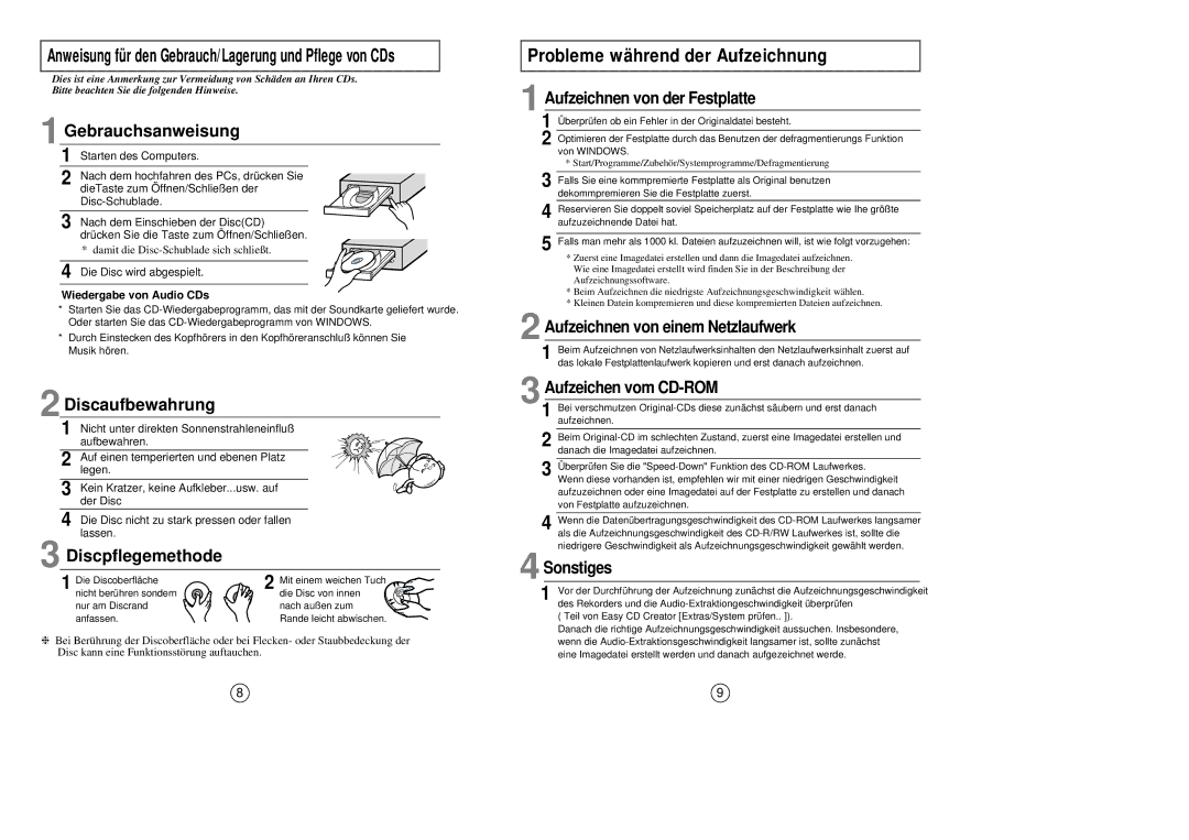 Samsung SW-208 manual Die Disc wird abgespielt, Wiedergabe von Audio CDs 