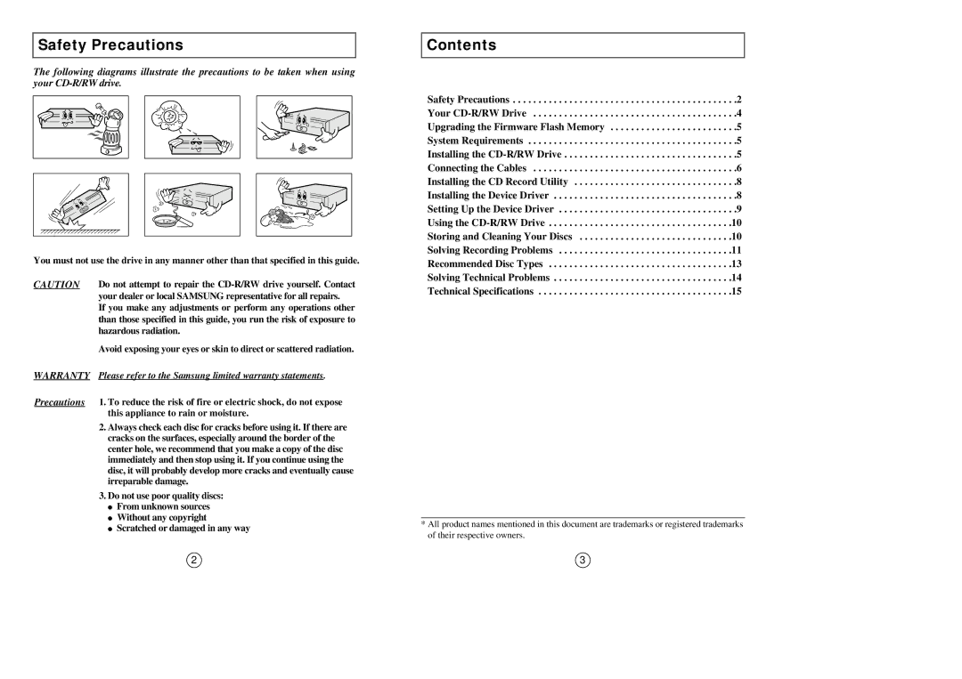 Samsung SW-208 manual Safety Precautions, Contents 