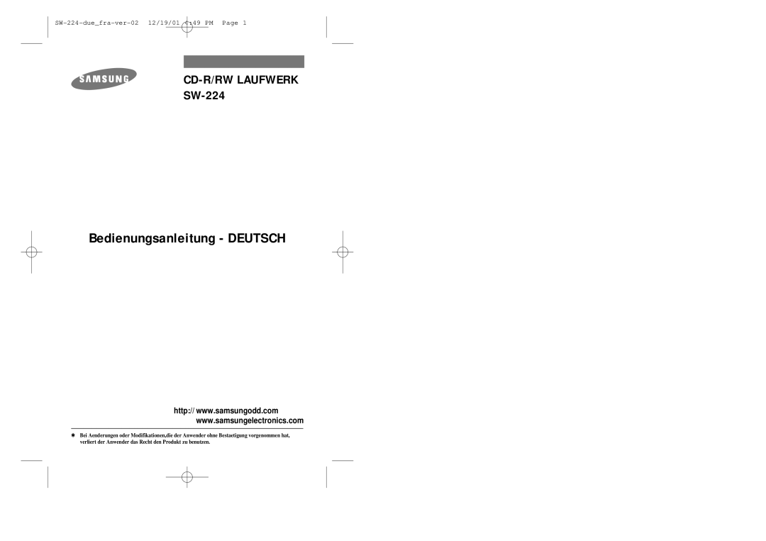 Samsung SW-224 manual Bedienungsanleitung Deutsch 