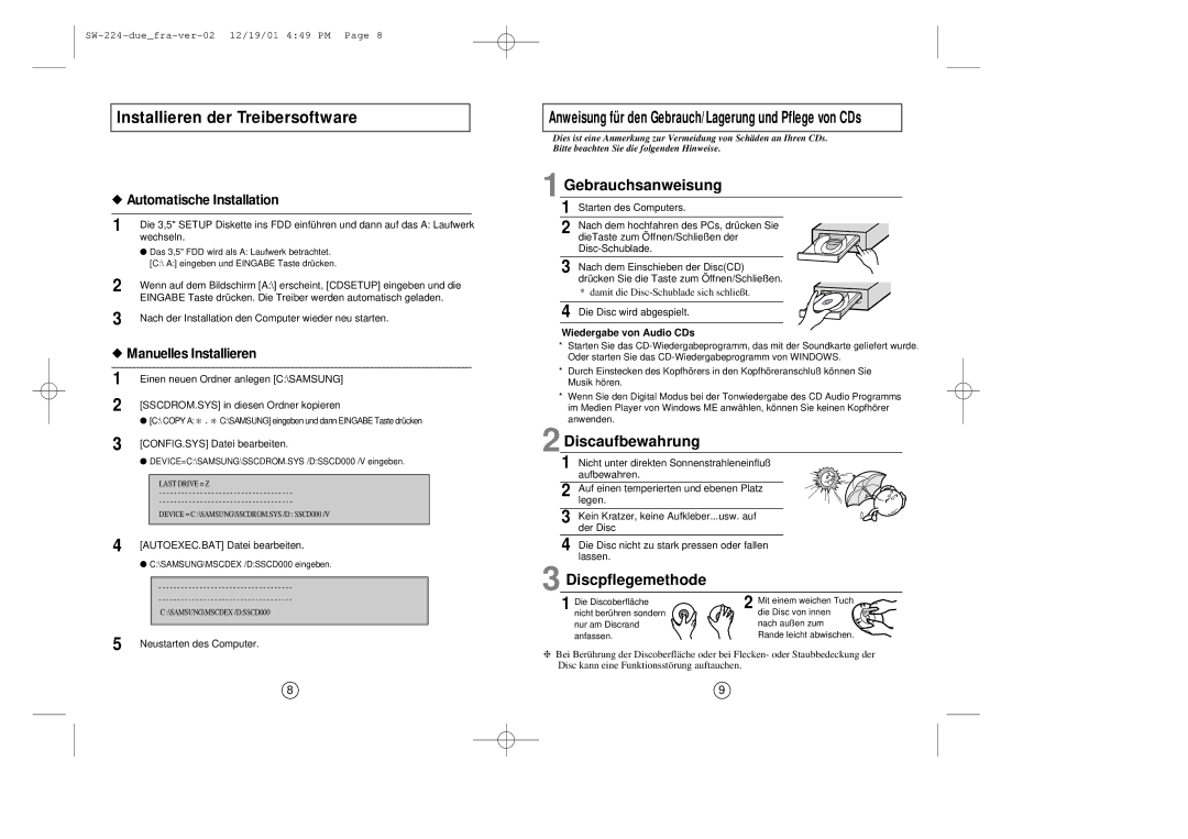 Samsung SW-224 manual Wiedergabe von Audio CDs 