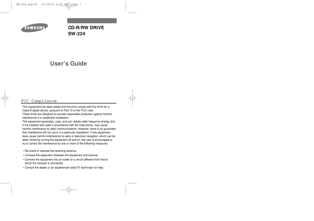 Samsung SW-224 manual Users Guide 