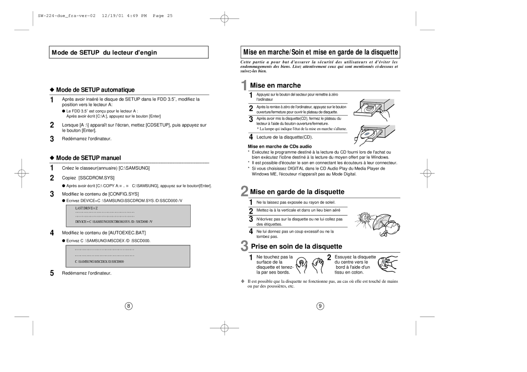 Samsung SW-224 manual Mise en marche de CDs audio 