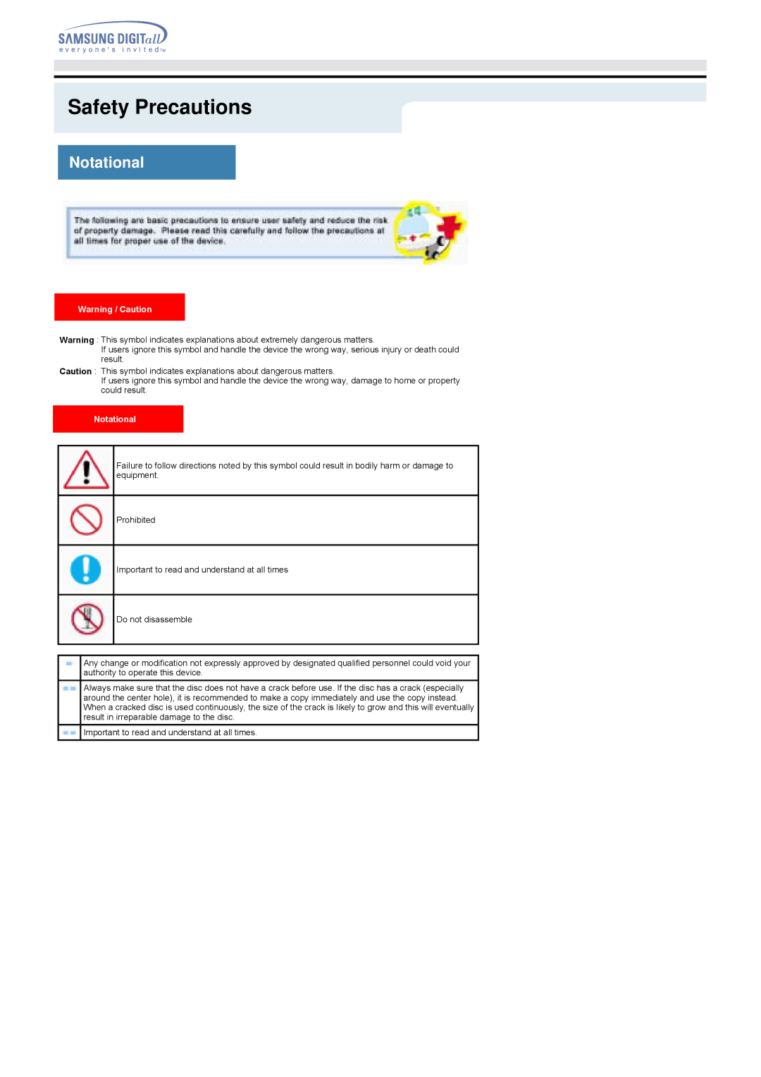 Samsung SW-248B specifications Safety Precautions, Notational 