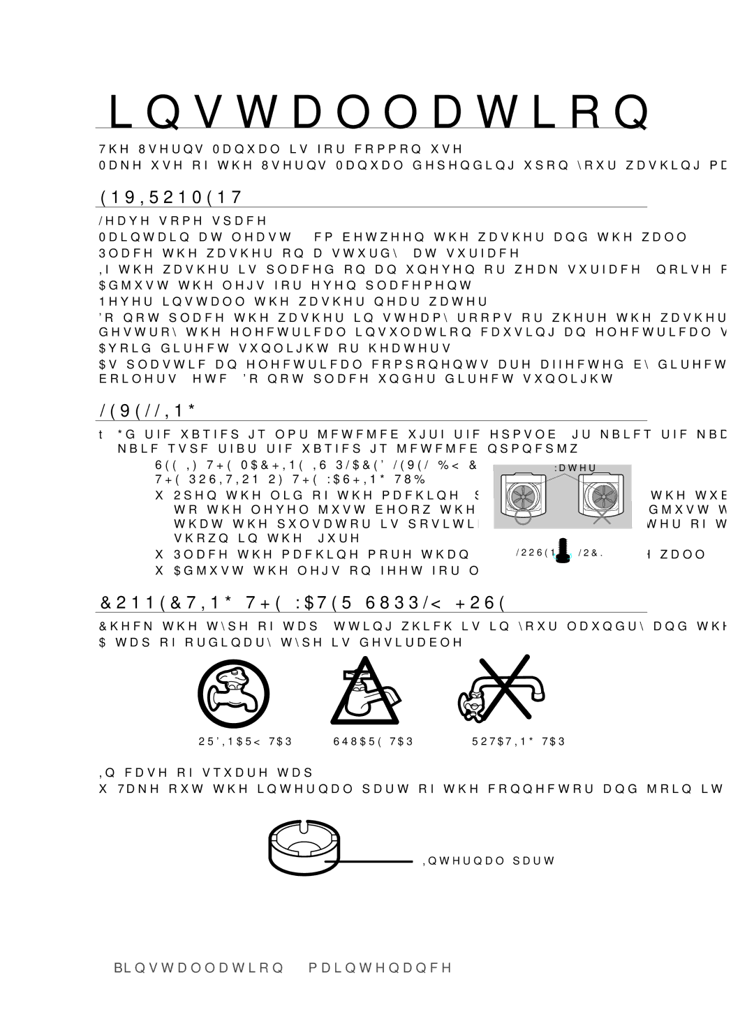 Samsung SW65V9W, SW75V9W user manual Installation & maintenance, Environment, Levelling, Connecting the Water Supply Hose 