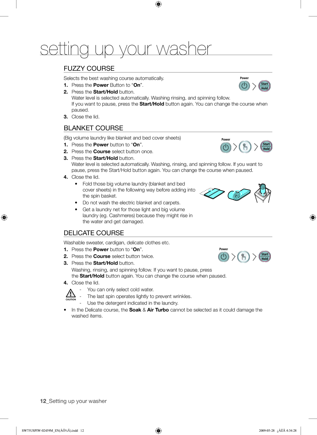 Samsung SW75USP user manual Fuzzy Course, Blanket Course, Delicate Course 