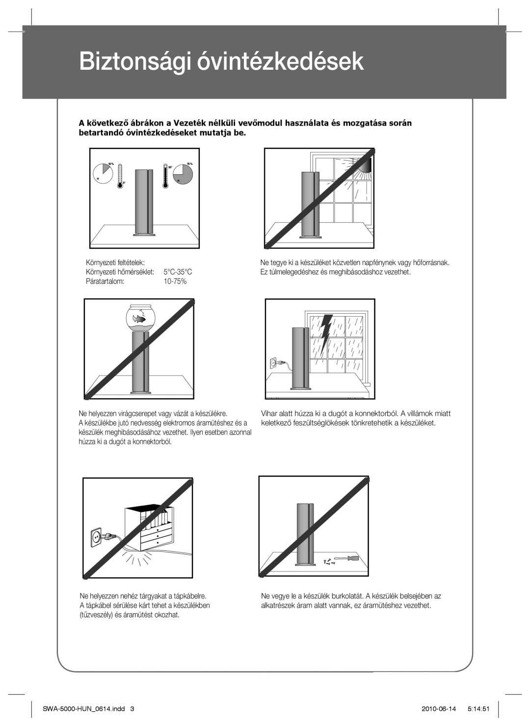 Samsung SWA-5000/XEE, SWA-5000/EDC manual Biztonsági óvintézkedések, AH68-01877B 