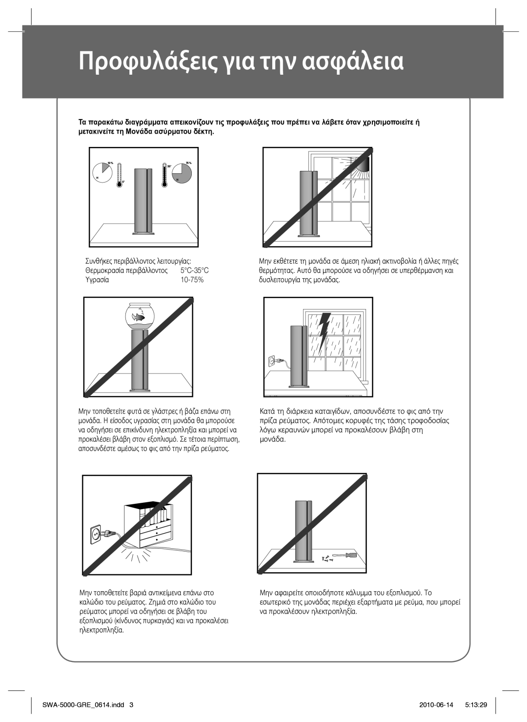 Samsung SWA-5000/EDC manual Προφυλάξεις για την ασφάλεια, AH68-01877B 