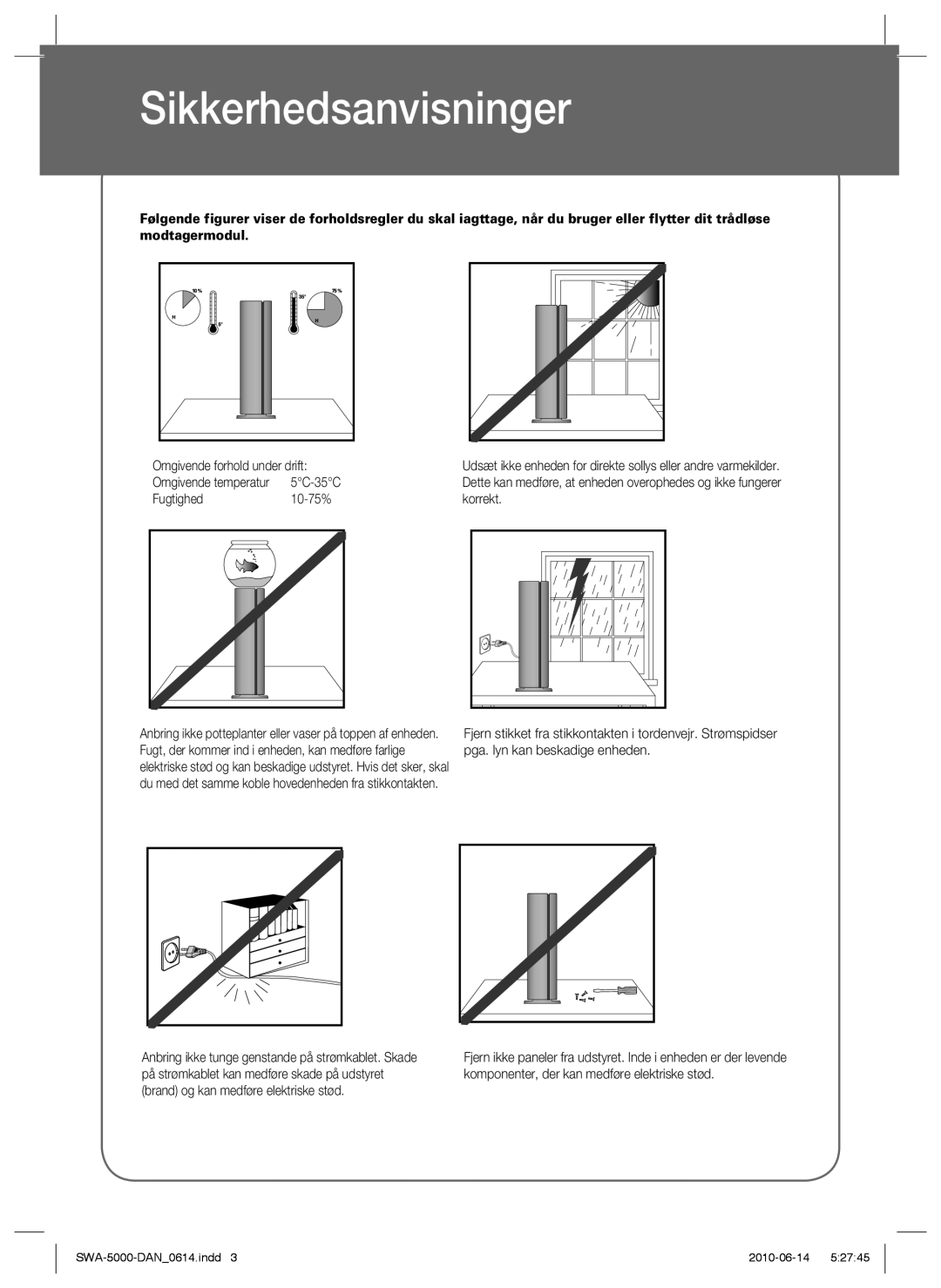 Samsung SWA-5000/XEE manual Sikkerhedsanvisninger, AH68-01877B 