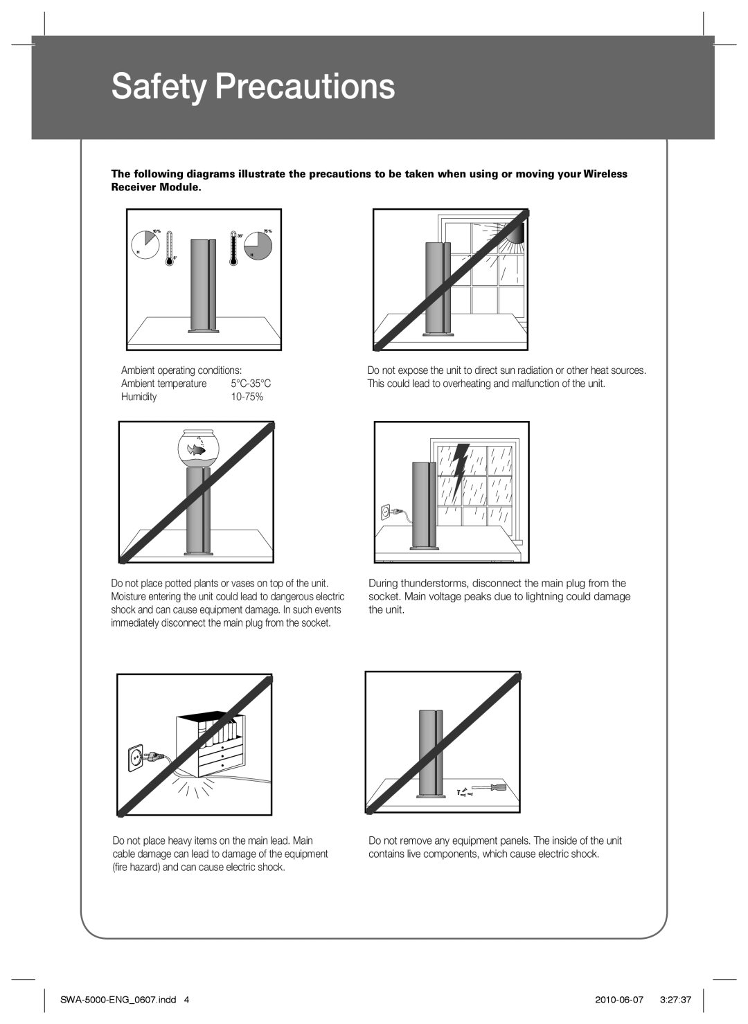 Samsung SWA-5000/XEN, SWA-5000/EDC, SWA-5000/XEF, SWA-5000/XEE manual Safety Precautions 