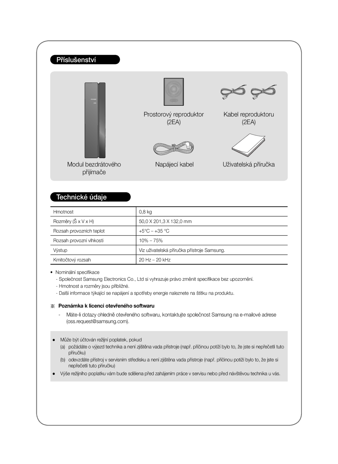 Samsung SWA-8000S/XN, SWA-8000S/EN, SWA-8000S/ZF Příslušenství, Technické údaje, Poznámka k licenci otevřeného softwaru 