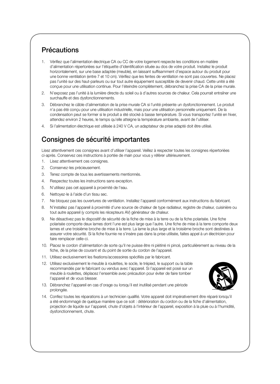 Samsung SWA-8000S/XE, SWA-8000S/EN, SWA-8000S/ZF, SWA-8000S/XN manual Précautions, Consignes de sécurité importantes 