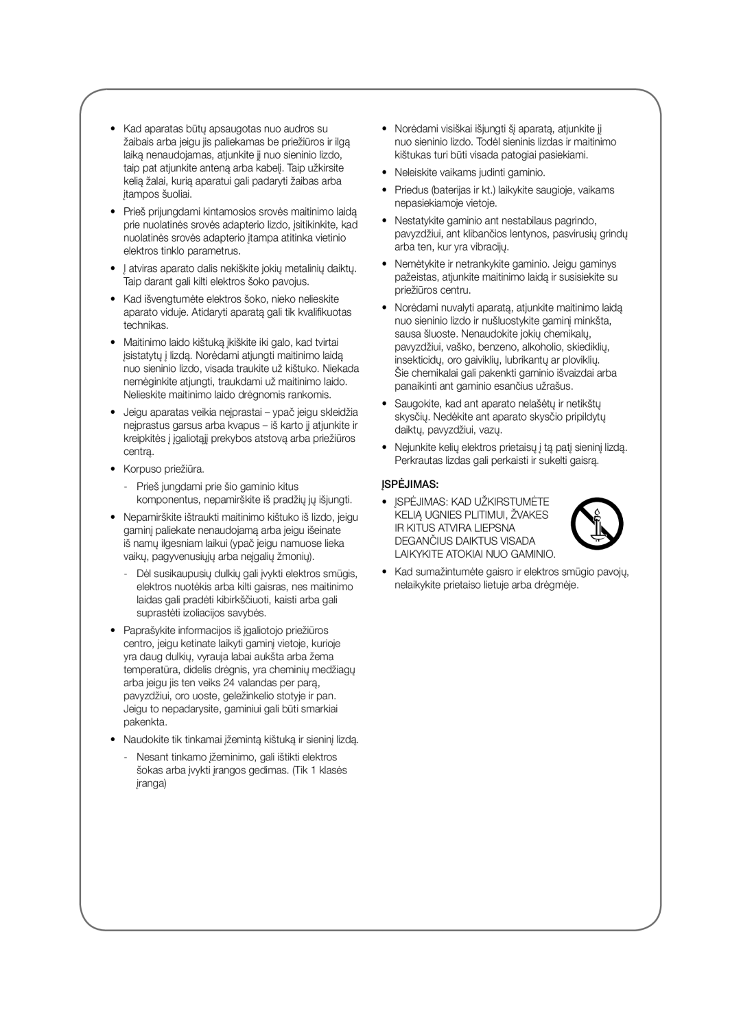 Samsung SWA-8000S/EN, SWA-8000S/ZF, SWA-8000S/XN, SWA-8000S/XE manual Įspėjimas 