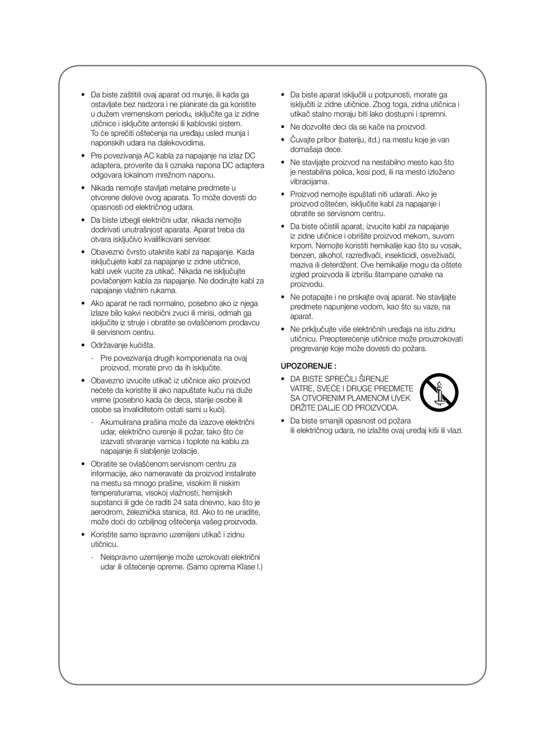 Samsung SWA-8000S/XN, SWA-8000S/EN, SWA-8000S/ZF manual Koristite samo ispravno uzemljeni utikač i zidnu utičnicu, Upozorenje 