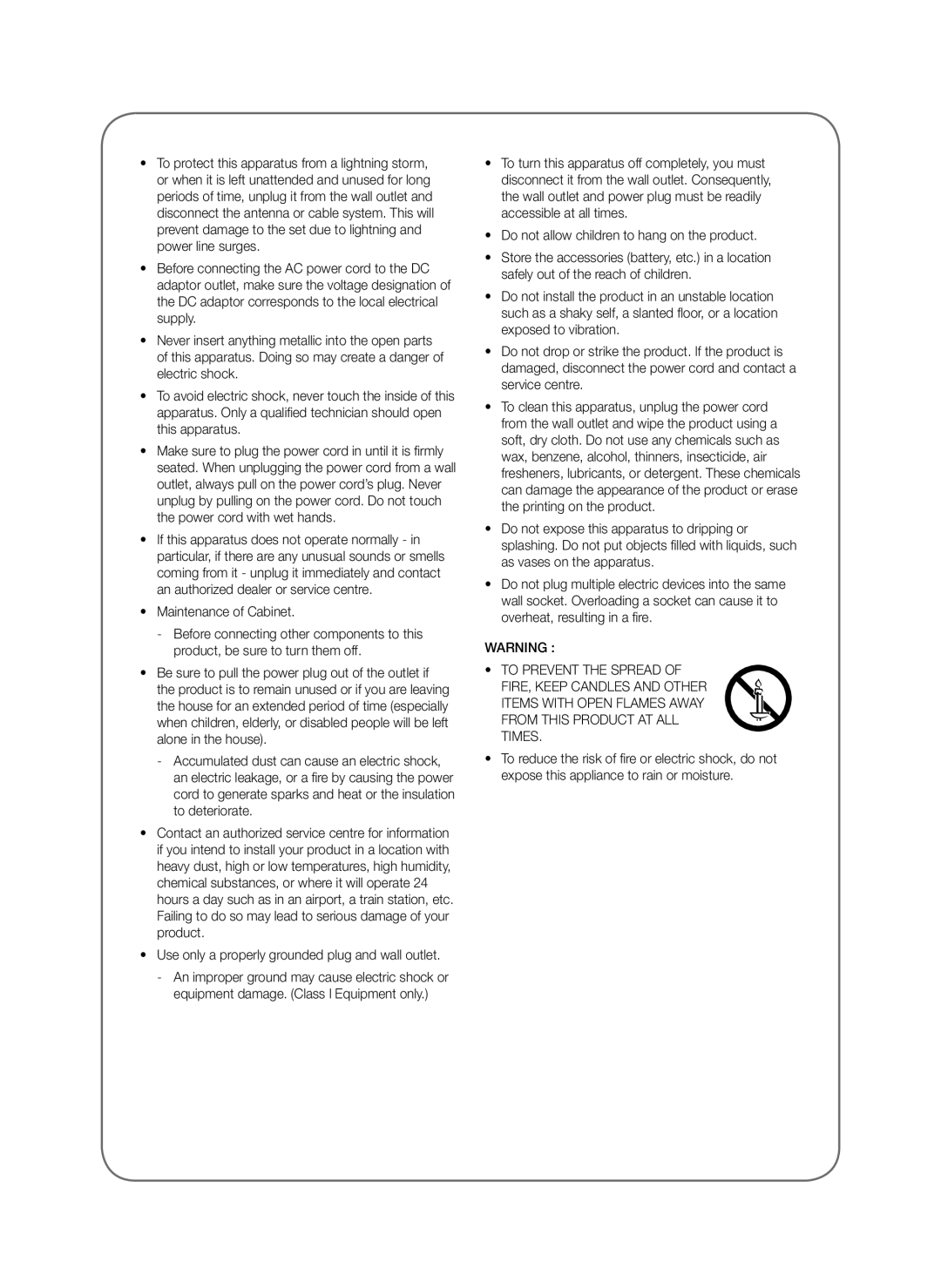 Samsung SWA-8000S/XN, SWA-8000S/EN, SWA-8000S/ZF, SWA-8000S/XE manual Use only a properly grounded plug and wall outlet 