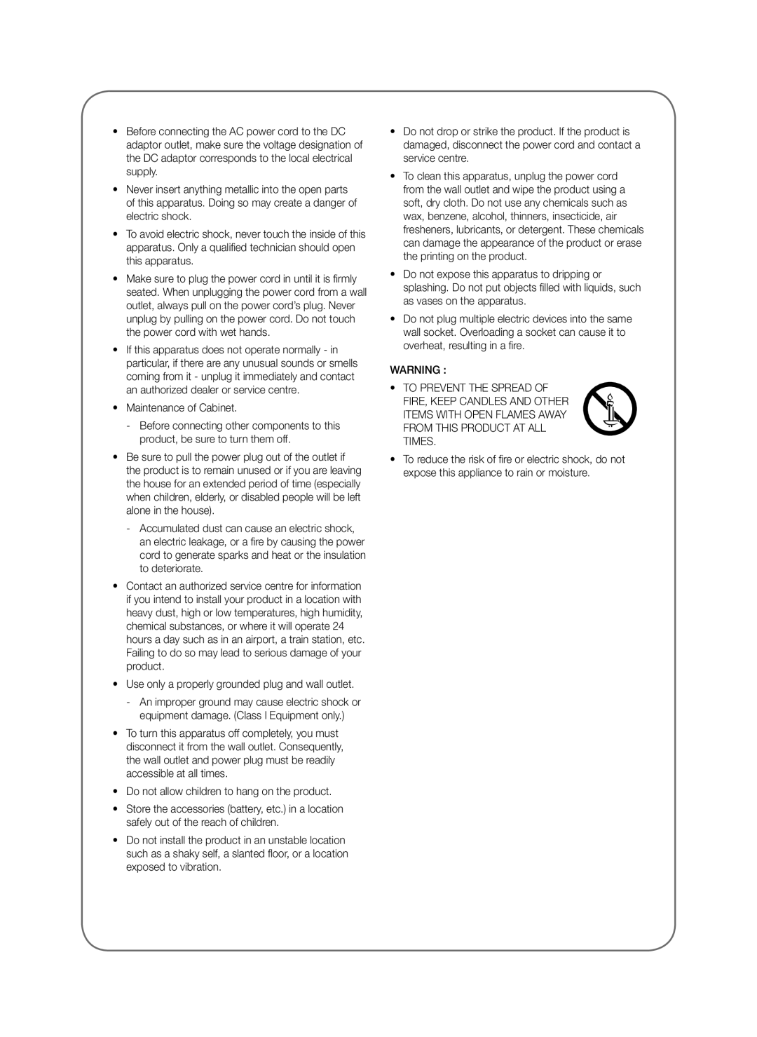 Samsung SWA-8000S/XV manual Use only a properly grounded plug and wall outlet 