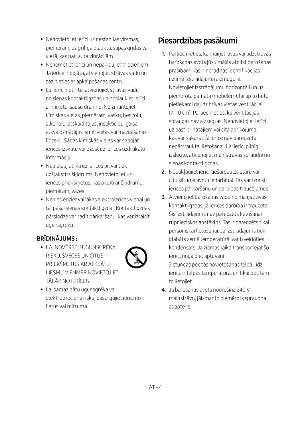 Samsung SWA-8500S/EN manual Piesardzības pasākumi, Brīdinājums 