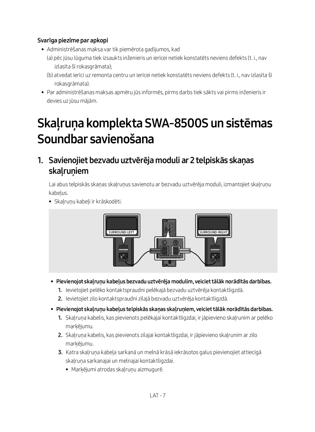 Samsung SWA-8500S/EN manual Svarīga piezīme par apkopi 