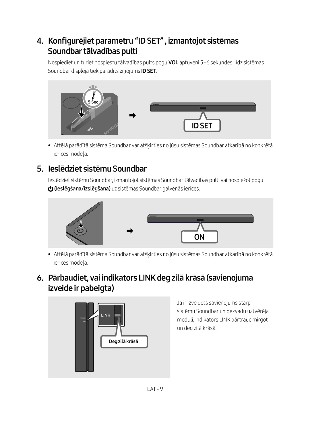 Samsung SWA-8500S/EN manual Ieslēdziet sistēmu Soundbar, Deg zilā krāsā 