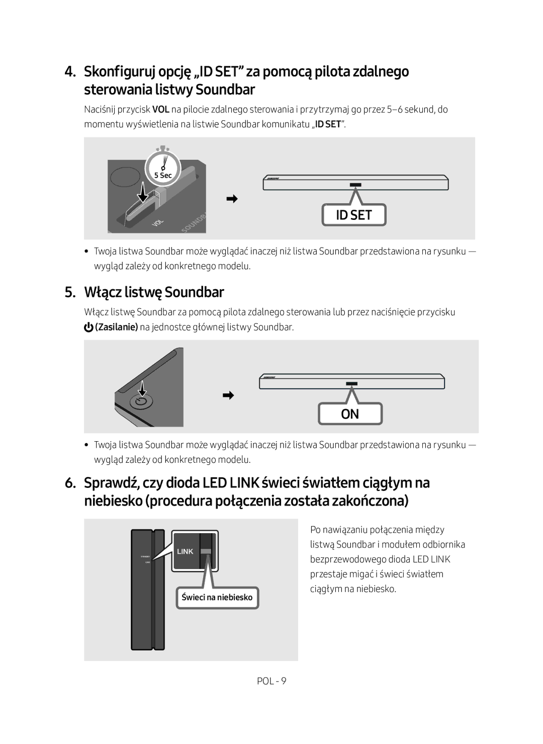 Samsung SWA-8500S/EN manual Włącz listwę Soundbar, Świeci na niebiesko 