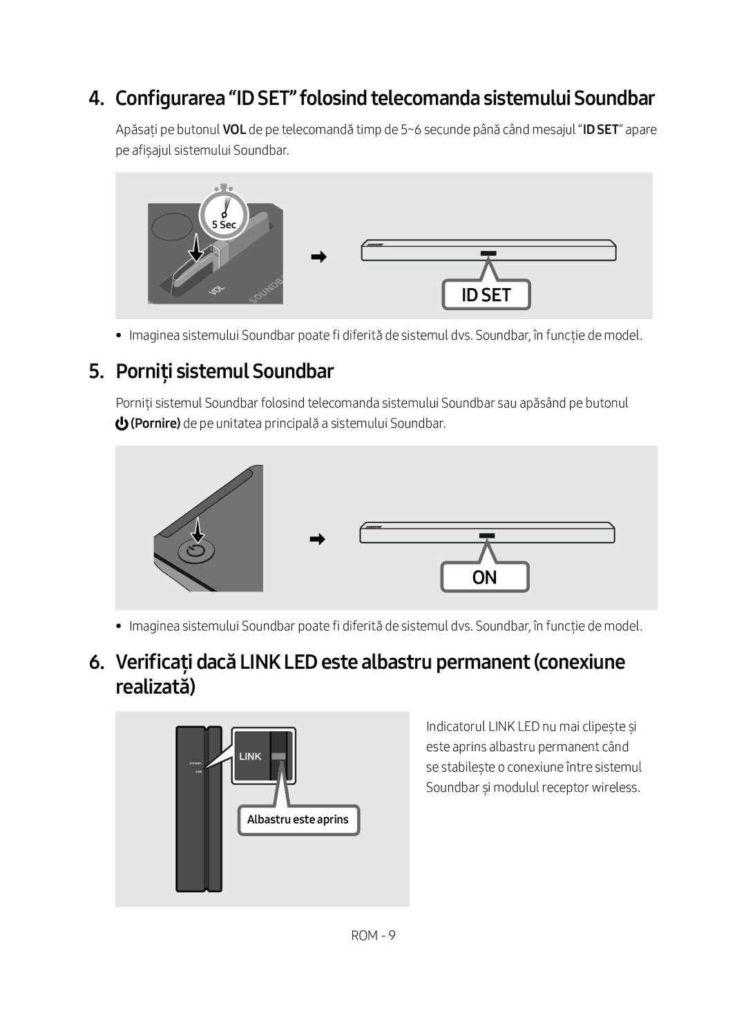 Samsung SWA-8500S/EN manual Porniți sistemul Soundbar, Albastru este aprins 