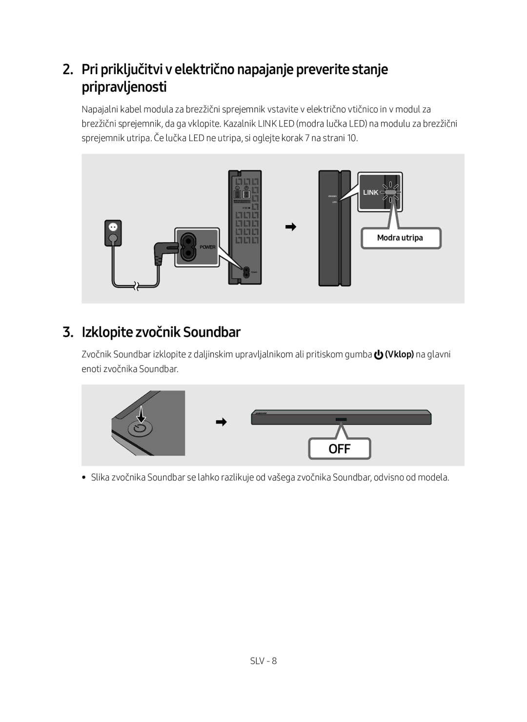 Samsung SWA-8500S/EN manual Izklopite zvočnik Soundbar, Modra utripa 