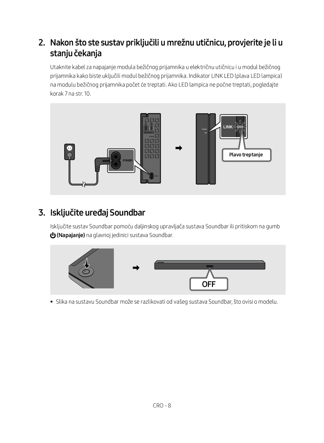 Samsung SWA-8500S/EN manual Isključite uređaj Soundbar, Plavo treptanje 