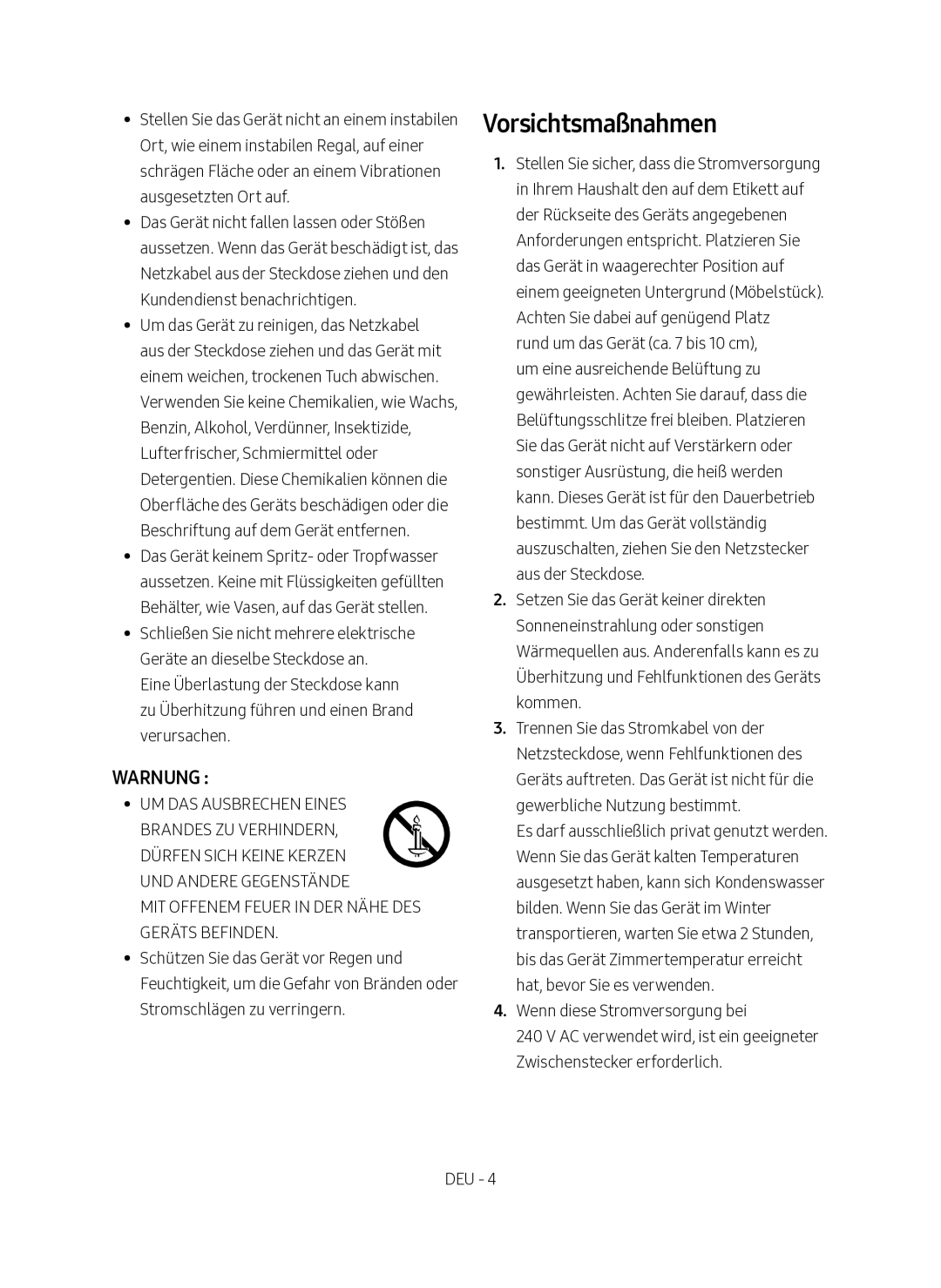 Samsung SWA-8500S/EN manual Vorsichtsmaßnahmen, Warnung 