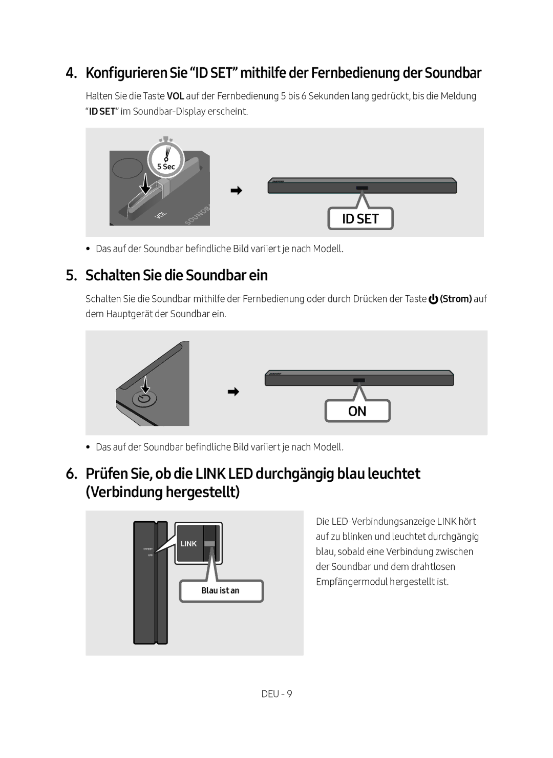 Samsung SWA-8500S/EN manual Schalten Sie die Soundbar ein, Blau ist an 