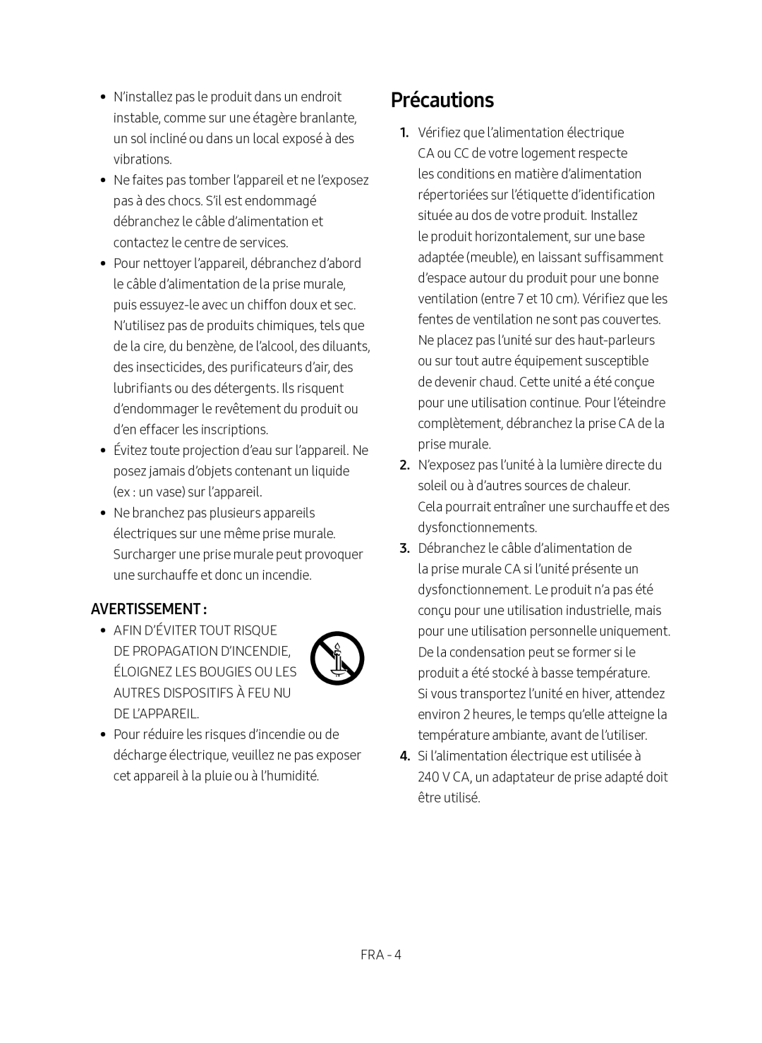 Samsung SWA-8500S/EN manual Précautions, Avertissement 