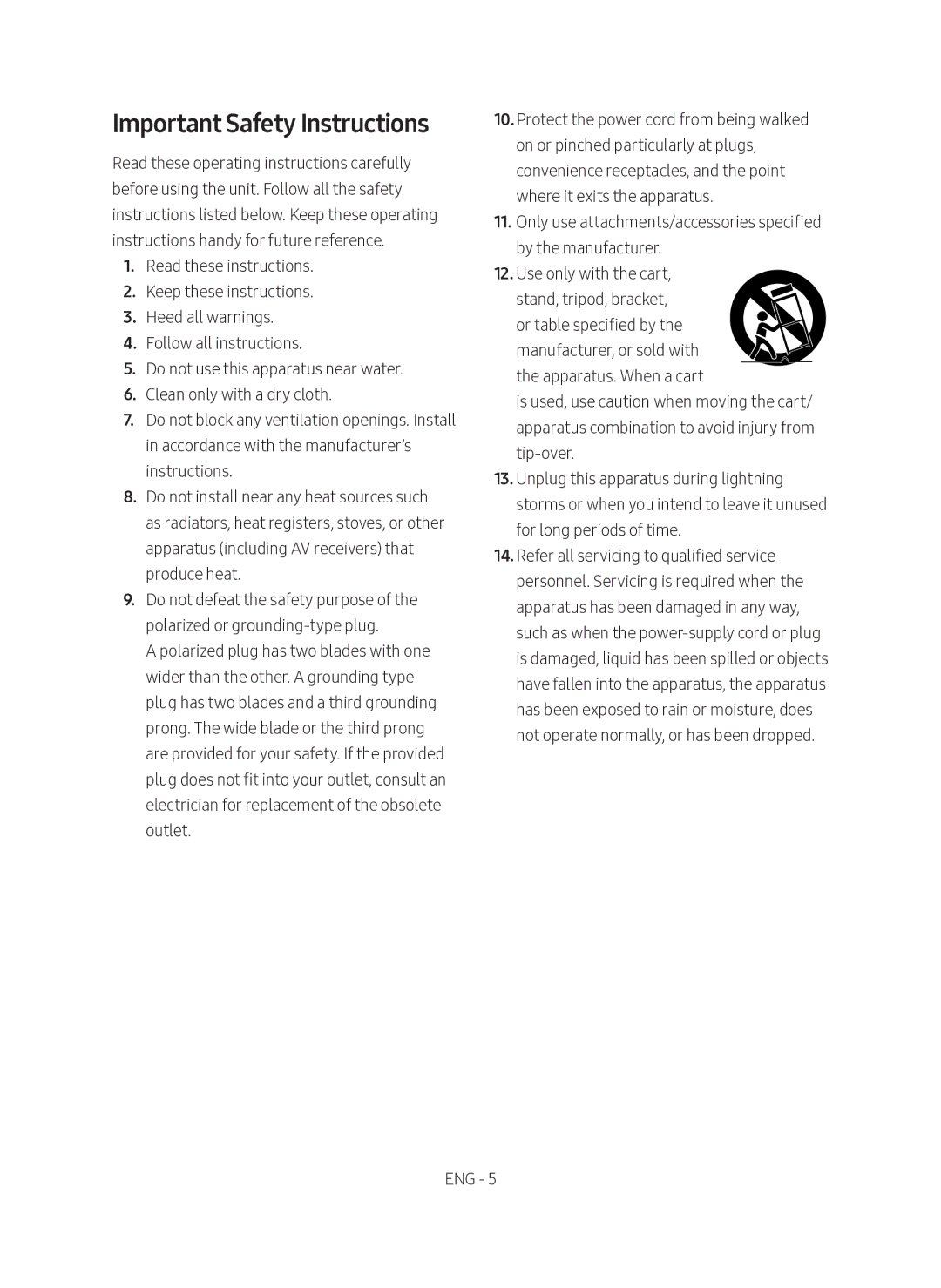 Samsung SWA-8500S/EN manual Important Safety Instructions 