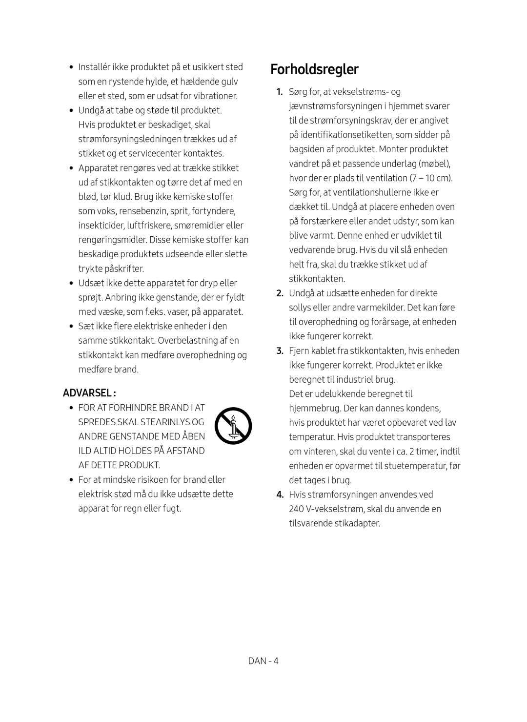 Samsung SWA-8500S/XE manual Forholdsregler, AF Dette Produkt 