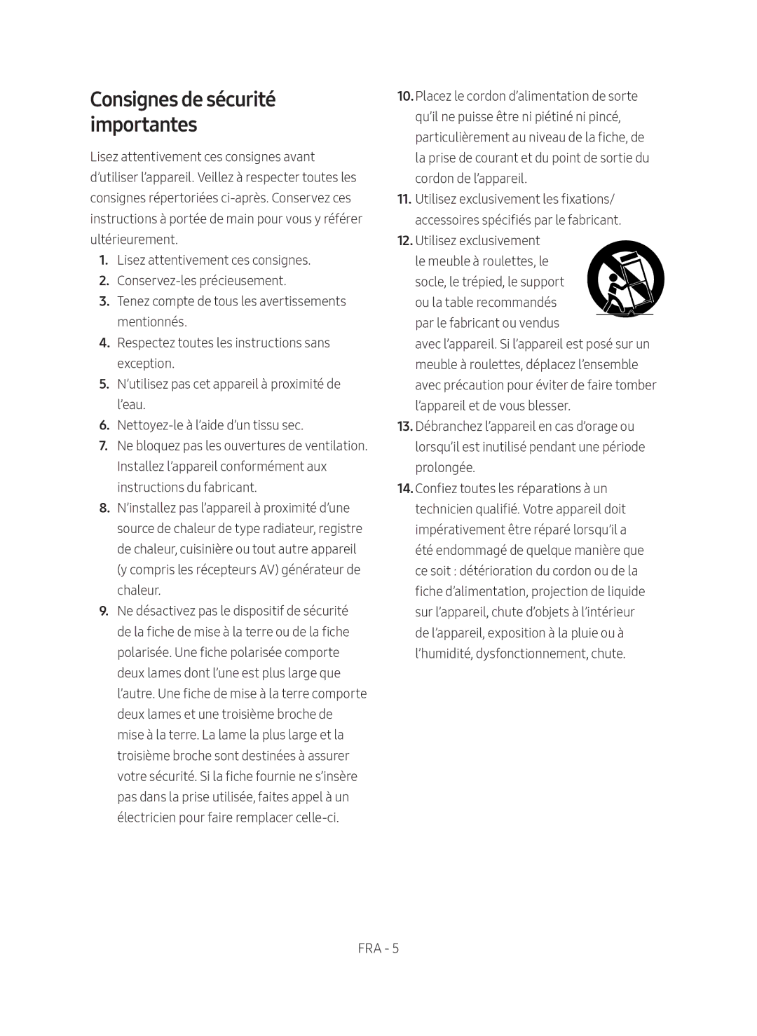 Samsung SWA-8500S/ZF manual Consignes de sécurité importantes 