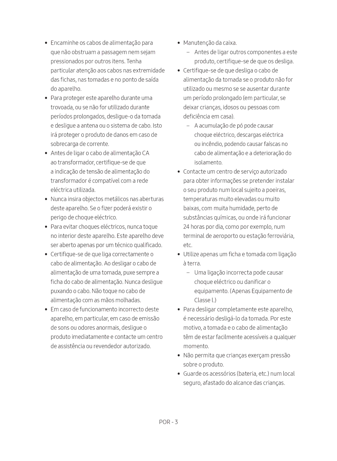 Samsung SWA-8500S/ZF manual Manutenção da caixa 