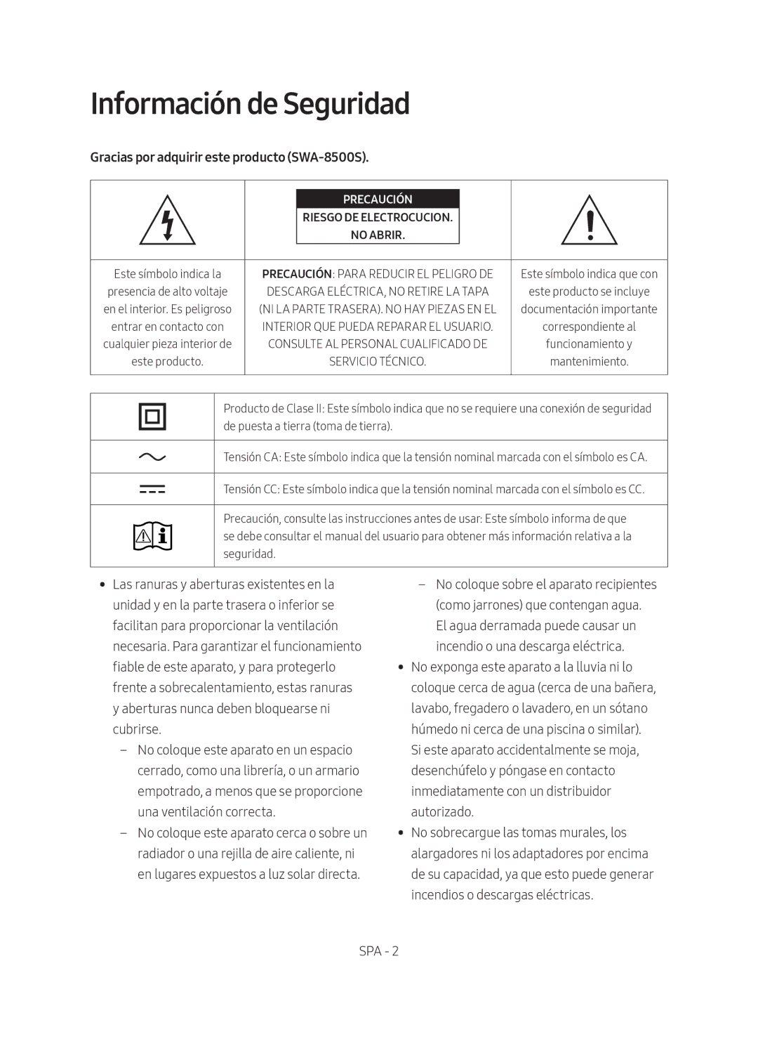 Samsung SWA-8500S/ZF manual Información de Seguridad, Gracias por adquirir este producto SWA-8500S 