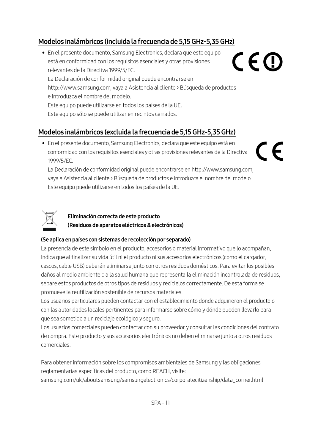 Samsung SWA-8500S/ZF manual Se aplica en países con sistemas de recolección por separado 