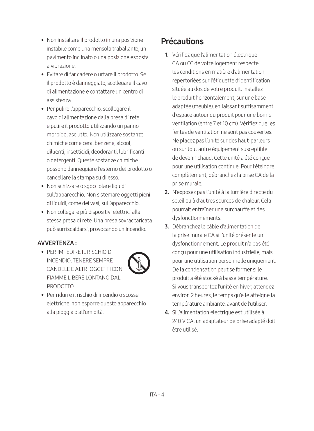 Samsung SWA-8500S/ZF manual Avvertenza 