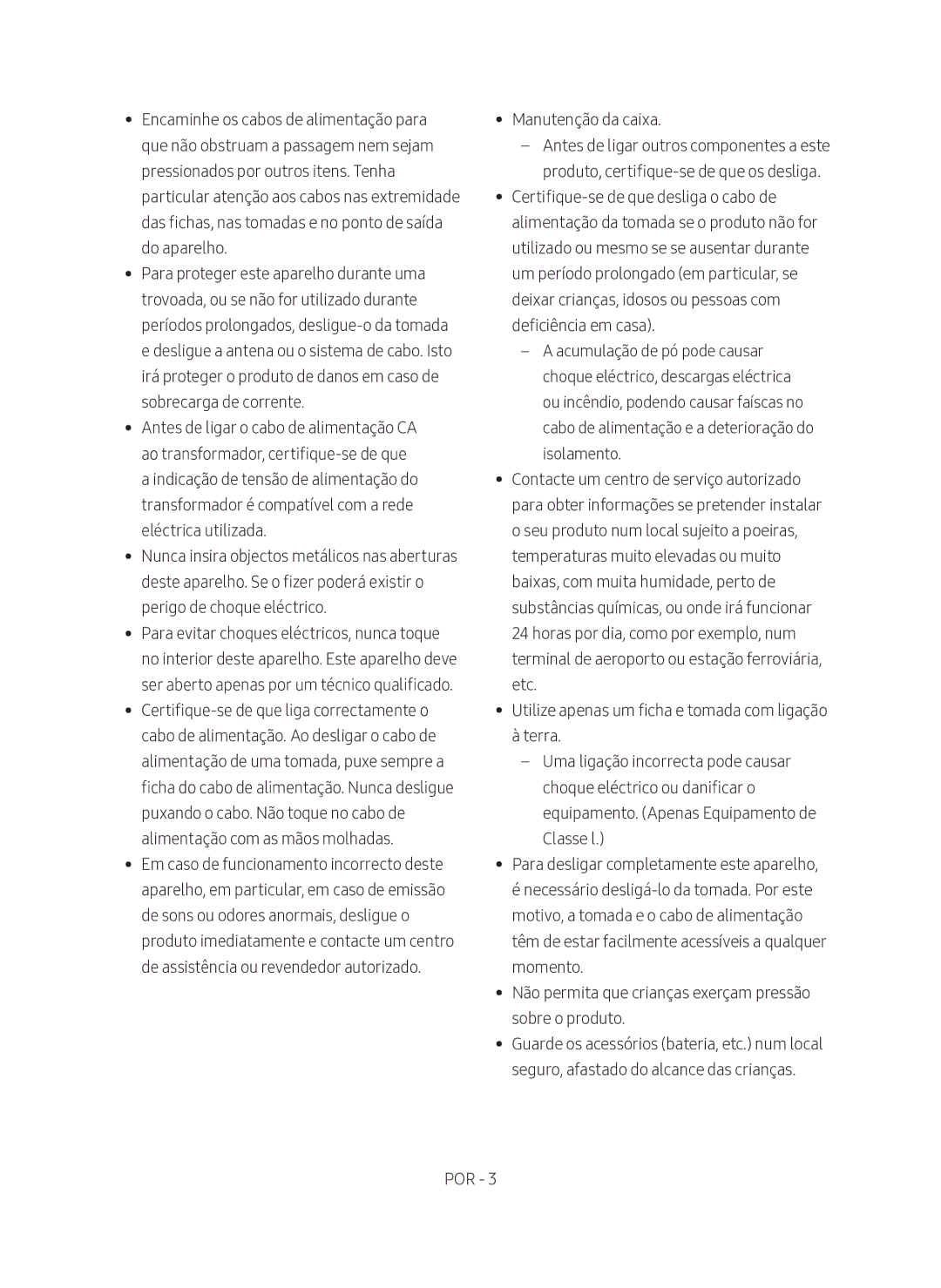 Samsung SWA-8500S/ZF manual Manutenção da caixa 