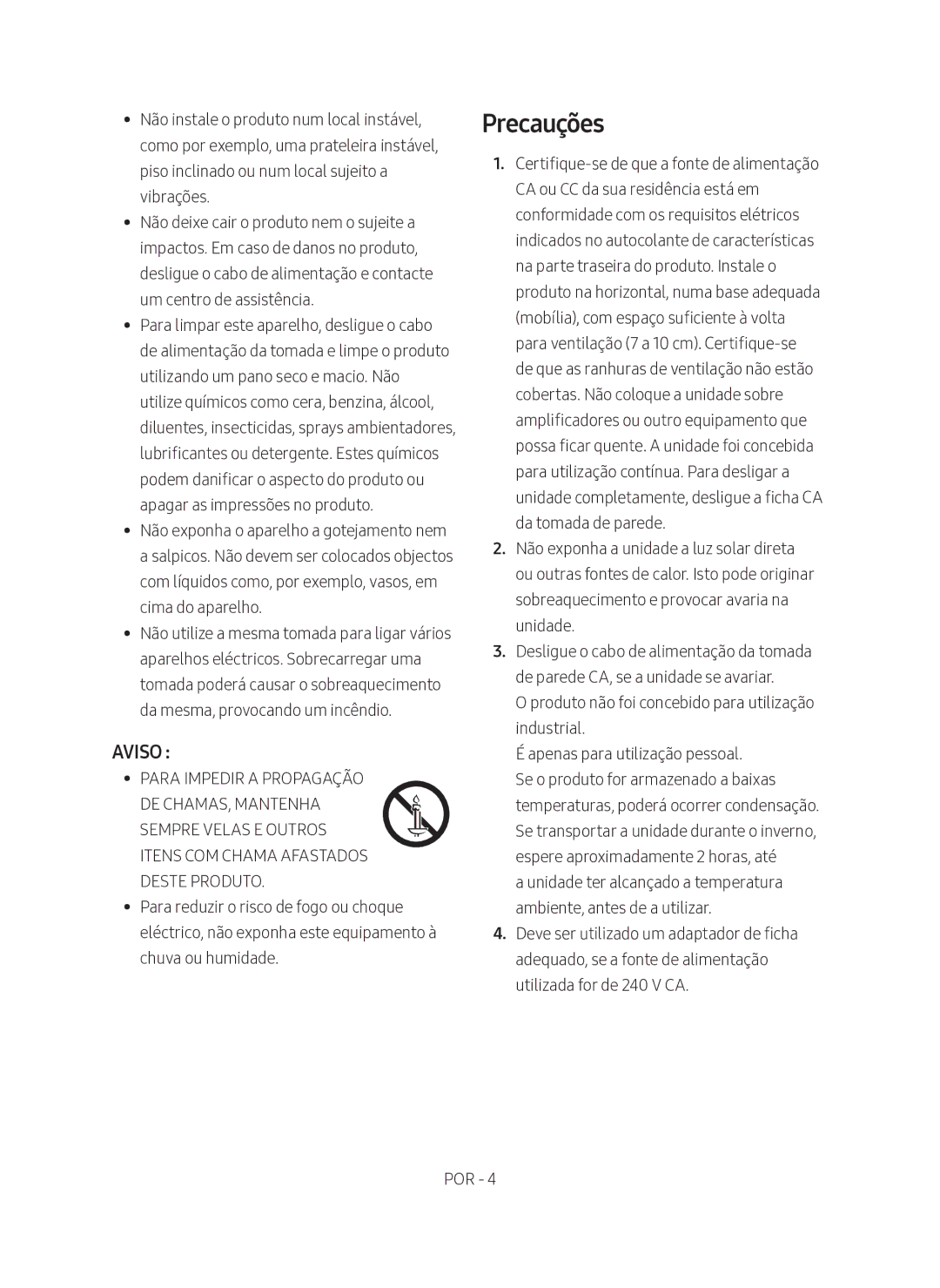 Samsung SWA-8500S/ZF manual Precauções, Aviso 