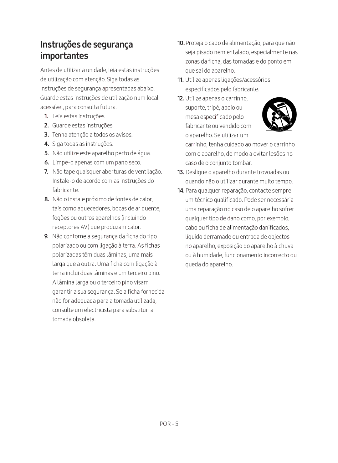 Samsung SWA-8500S/ZF manual Instruções de segurança importantes 