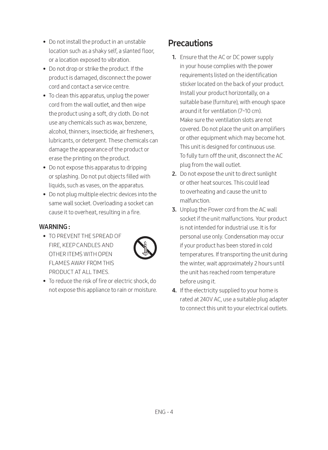 Samsung SWA-8500S/ZF manual Precautions 