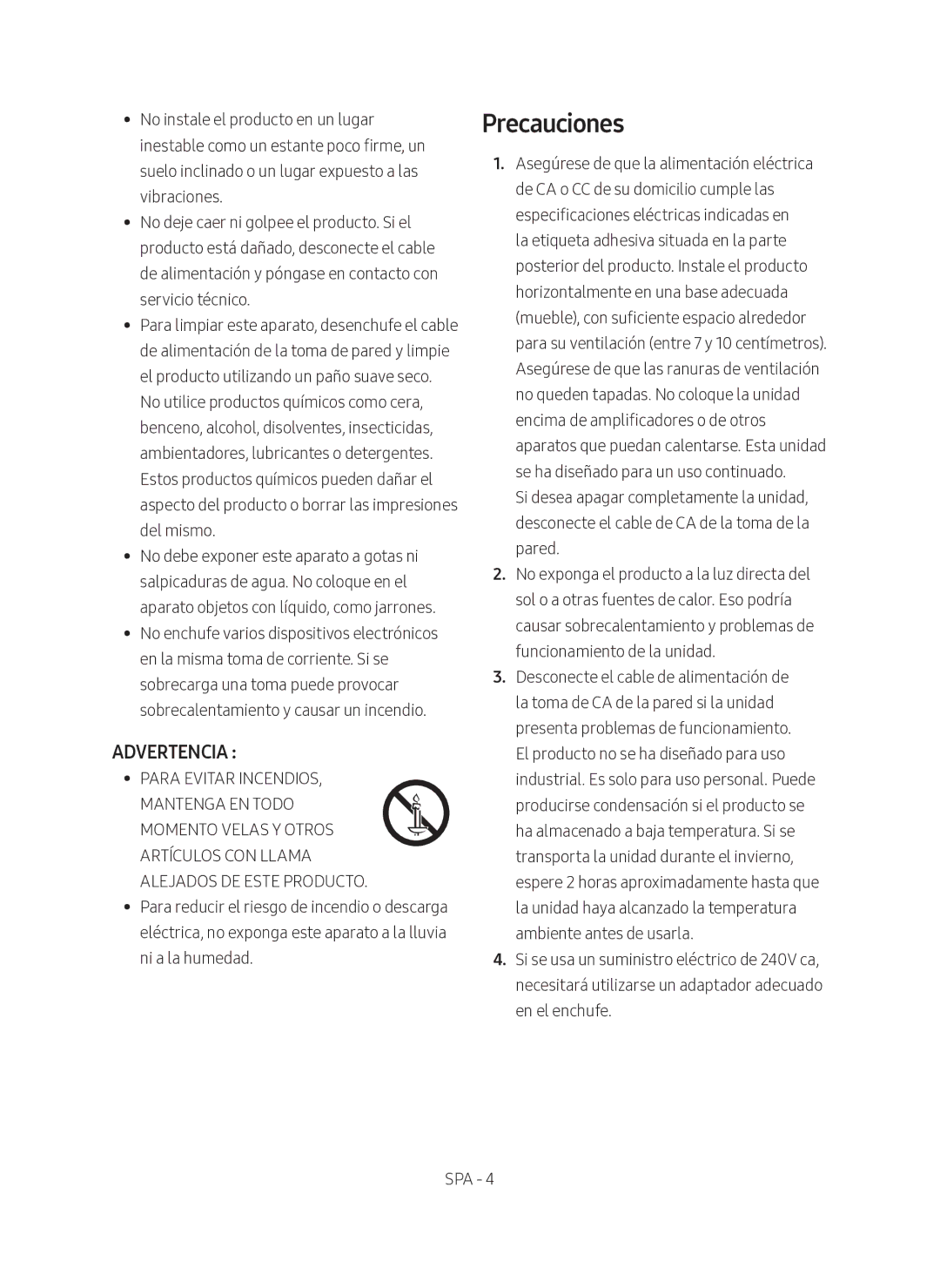 Samsung SWA-8500S/ZF manual Precauciones, Advertencia 