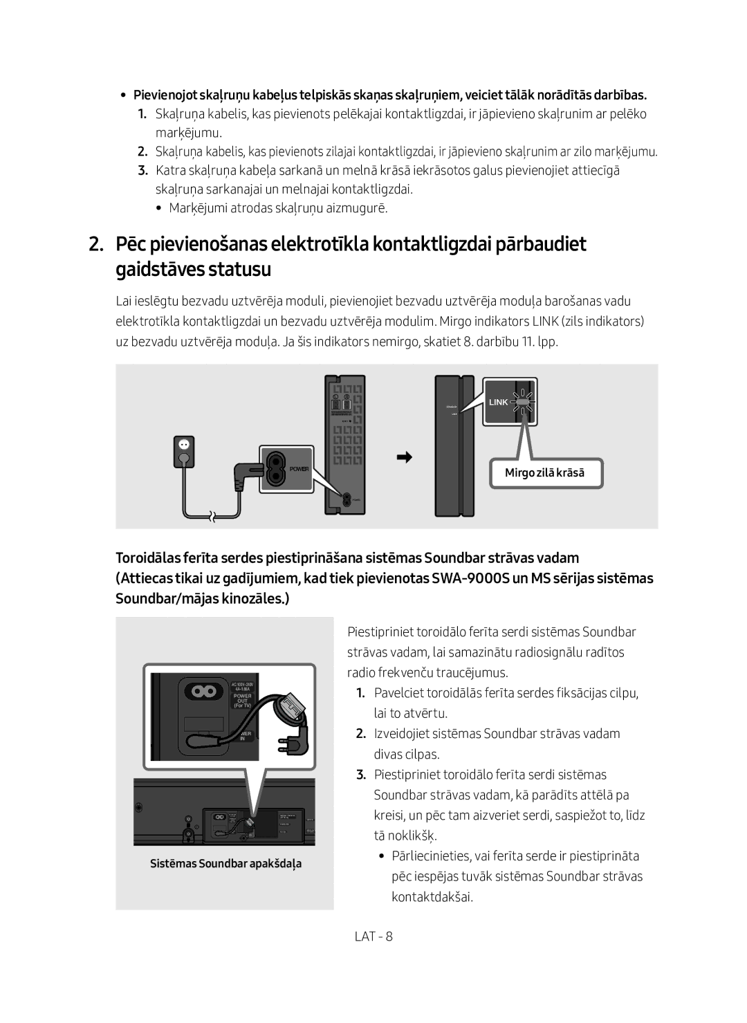 Samsung SWA-9000S/EN manual Mirgo zilā krāsā, Sistēmas Soundbar apakšdaļa 