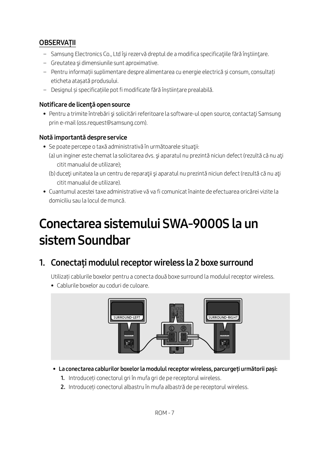 Samsung SWA-9000S/EN Conectarea sistemului SWA-9000S la un sistem Soundbar, Observații, Notificare de licenţă open source 